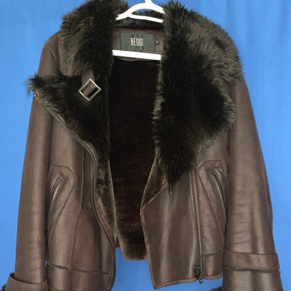 Brown Faux fur lined Aviator/ Moto jacket